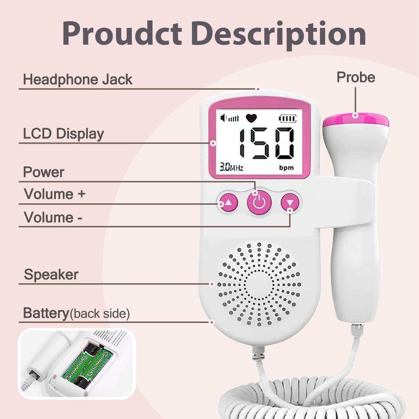 Baby Heartbeat Detector | Portable Home Fetal Doppler 💖 Lightweight Maternity Must-Have 🌟 Easy Carry Pregnancy Tracker
